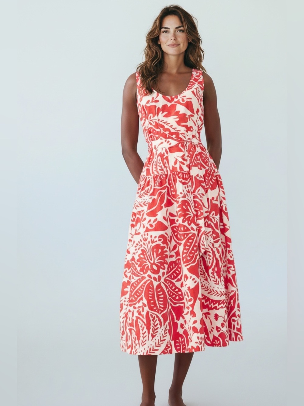 Banana Republic Women’s Red White Floral Midi Dress Size 10 NWT